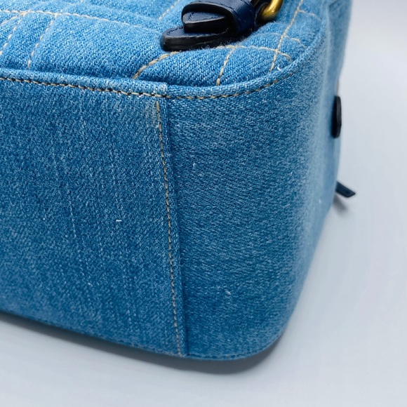 🎉SOLD🎊Gucci Gg Marmont Matelassé Denim Pearl Embellished Backpack Authentic - Picture 7 of 13